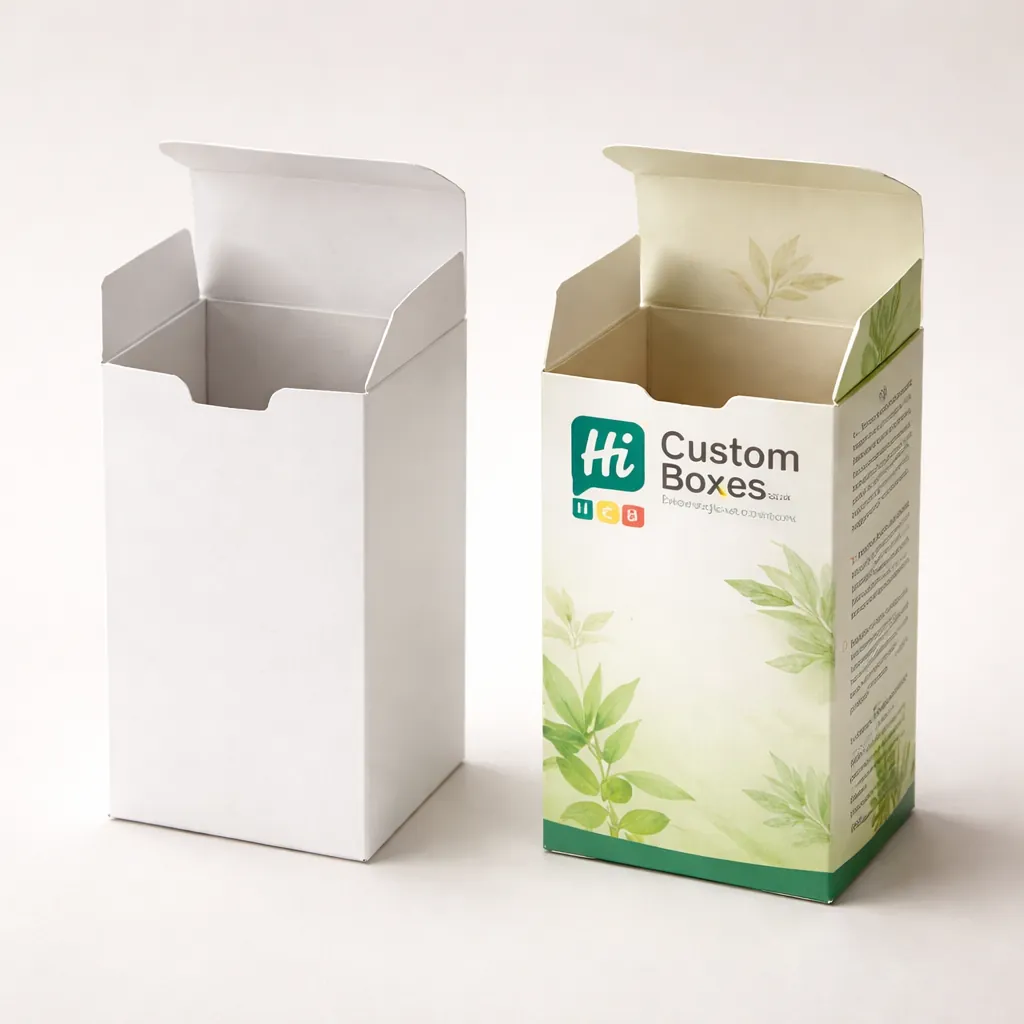 Two vertical slimming tea boxes in white and green with high quality custom printed branding.